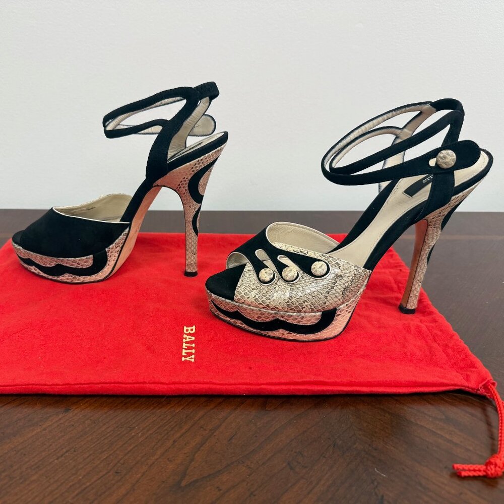 Bally Black with Python Leather Trim Heels - image 1